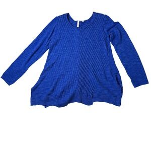 Beatrix Ost Royal Blue V-Neck Tunic Sweater Chevron Rib Knit Womens Large L